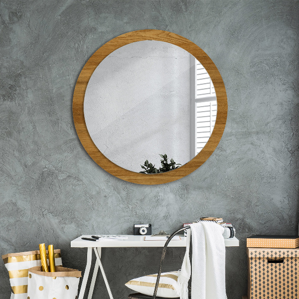 Round printed mirror Rustic oak