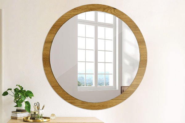 Round printed mirror Rustic oak