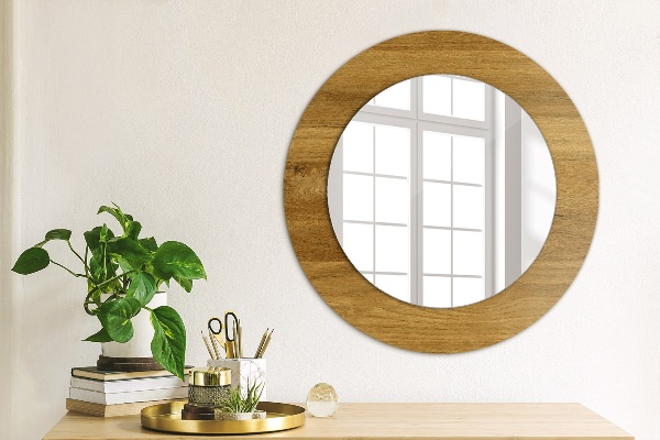 Round printed mirror Rustic oak