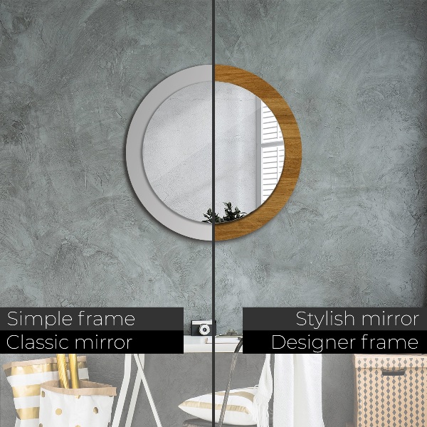 Round printed mirror Rustic oak