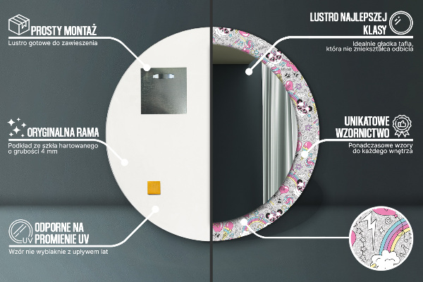 Round printed mirror Panda unicorn