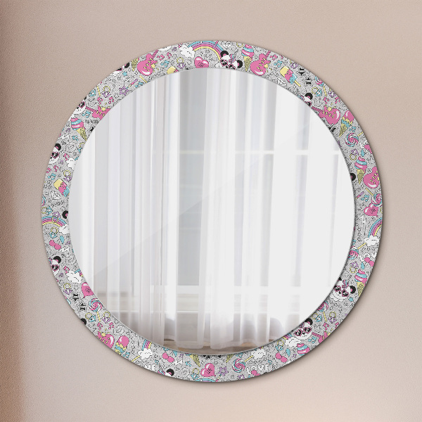 Round printed mirror Panda unicorn