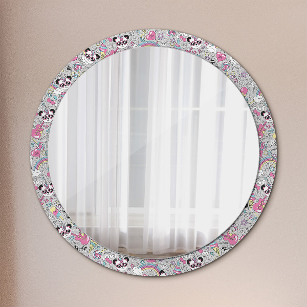 Round printed mirror Panda unicorn