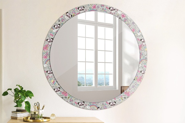 Round printed mirror Panda unicorn