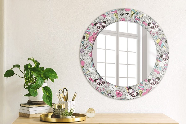 Round printed mirror Panda unicorn