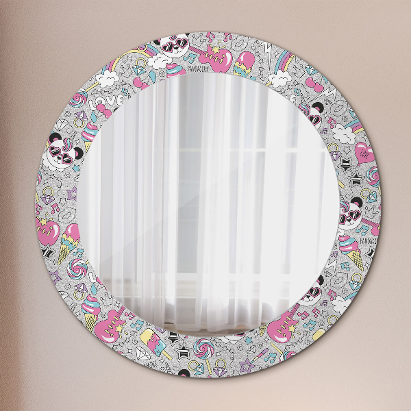 Round printed mirror Panda unicorn