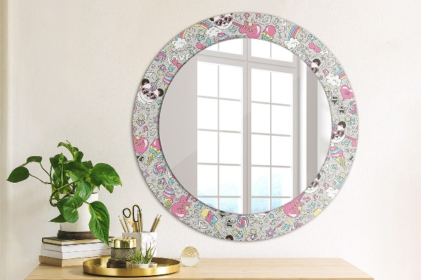 Round printed mirror Panda unicorn