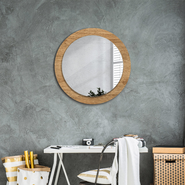 Round printed mirror Wood texture