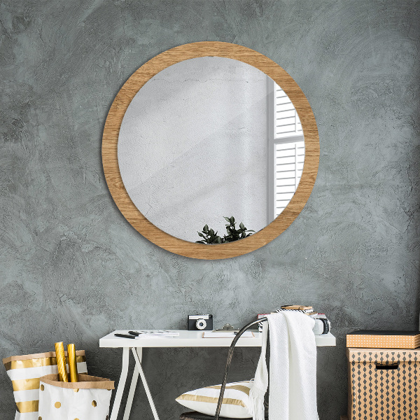 Round printed mirror Wood texture