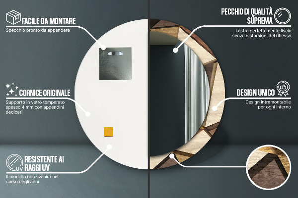 Round decorative mirror Geometric 3d wood