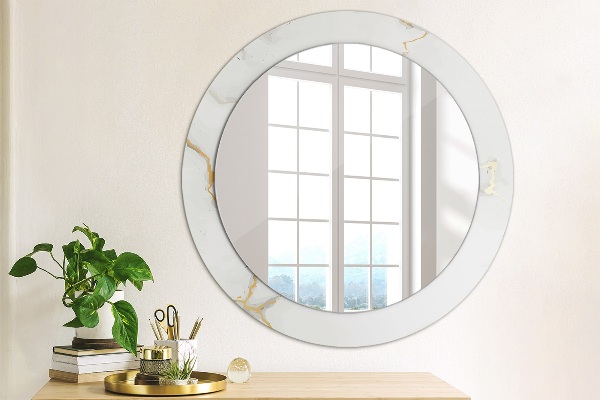 Round decorative mirror White golden marble