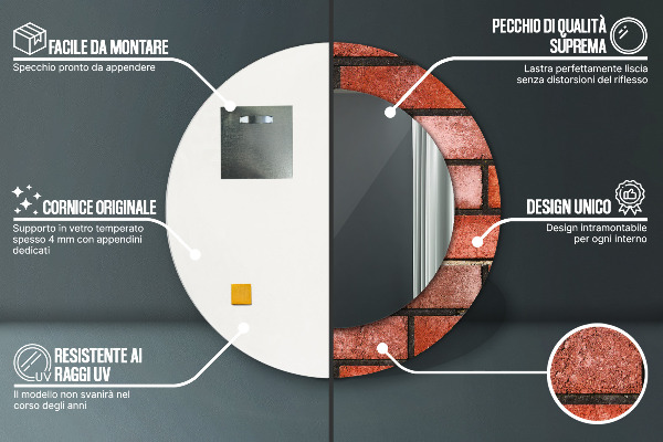 Round wall mirror decor Red brick