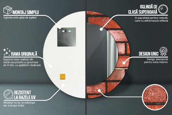 Round wall mirror decor Red brick