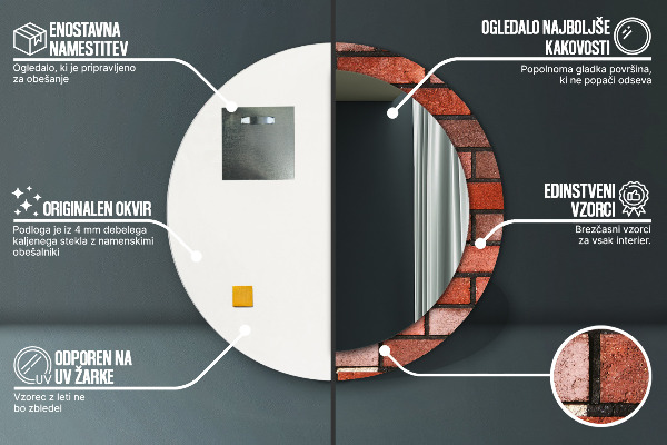 Round wall mirror decor Red brick