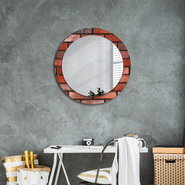 Round wall mirror decor Red brick