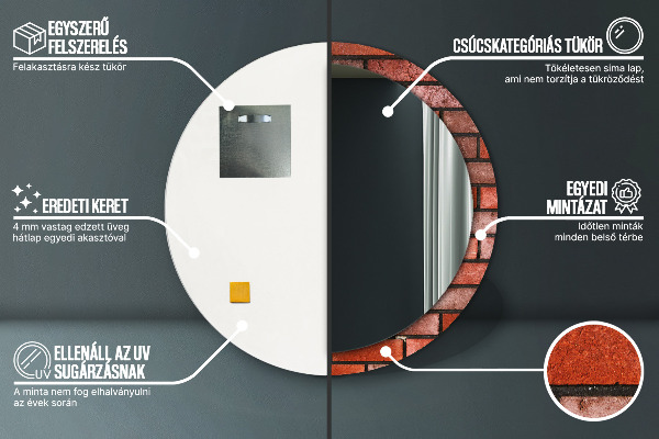 Round wall mirror decor Red brick