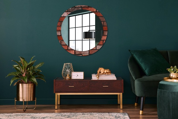 Round wall mirror decor Red brick