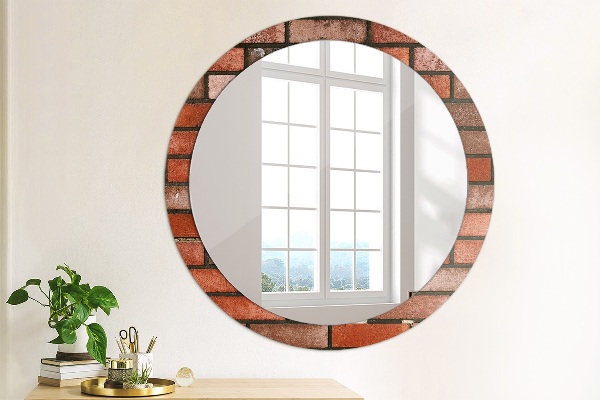 Round wall mirror decor Red brick