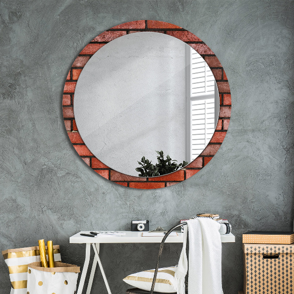Round wall mirror decor Red brick