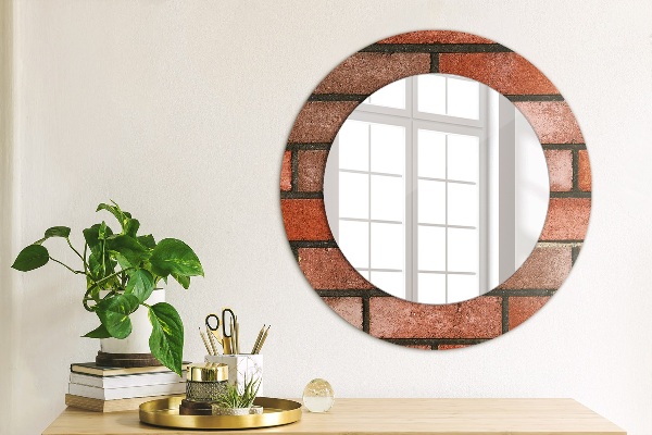 Round wall mirror decor Red brick