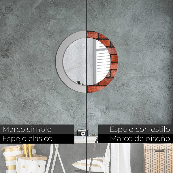 Round wall mirror decor Red brick