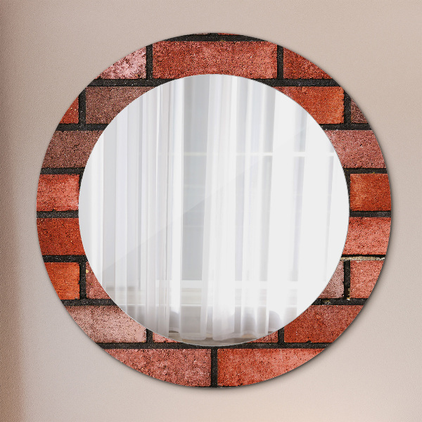 Round wall mirror decor Red brick