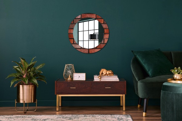 Round wall mirror decor Red brick