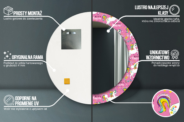 Round wall mirror decor Magic unicorn