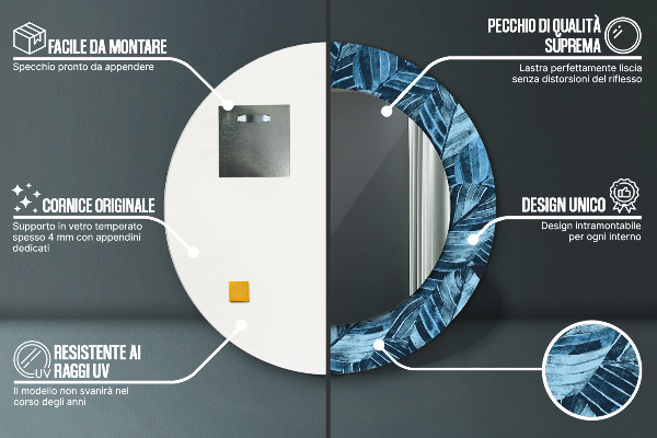 Round wall mirror decor Jungle leaves