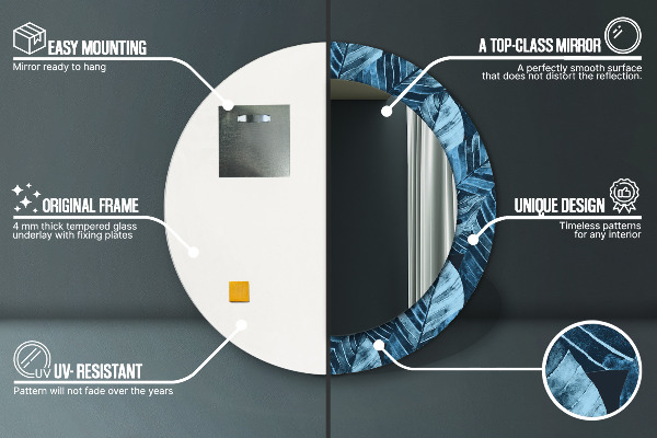 Round wall mirror decor Jungle leaves