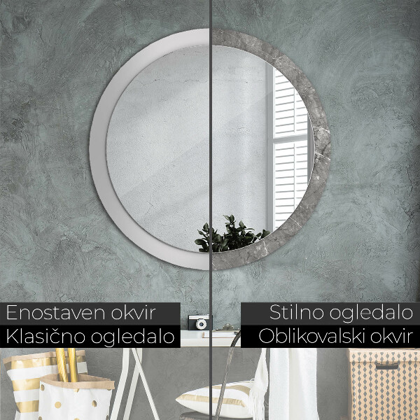 Round printed mirror Rustic marble