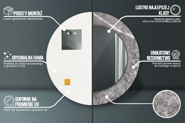 Round printed mirror Rustic marble