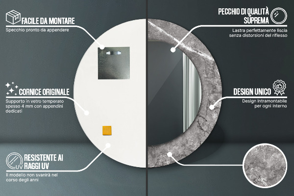 Round printed mirror Rustic marble