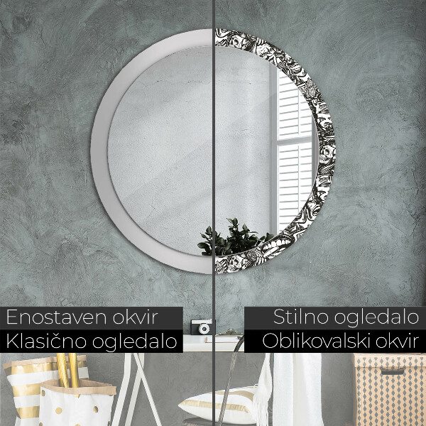 Round printed mirror Abstract fluid