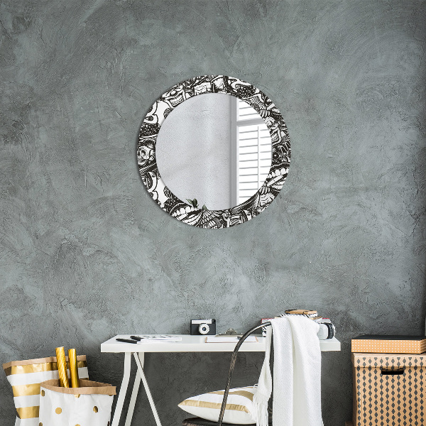 Round printed mirror Abstract fluid