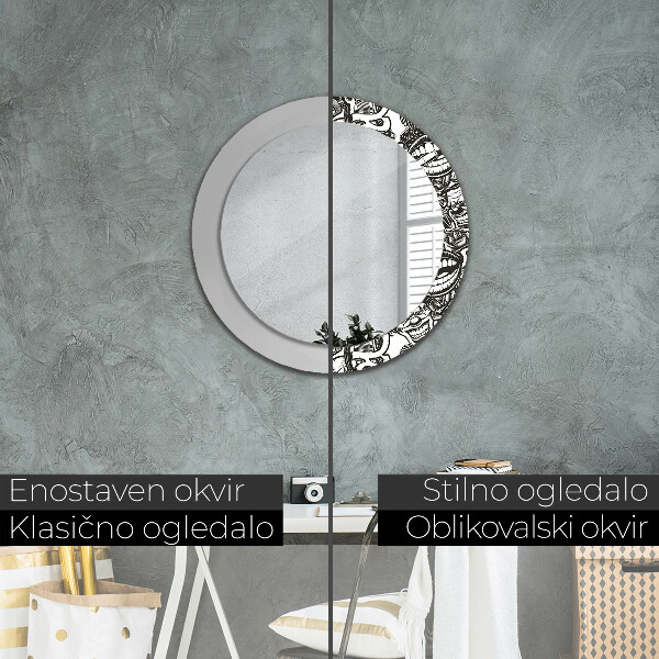 Round printed mirror Abstract fluid