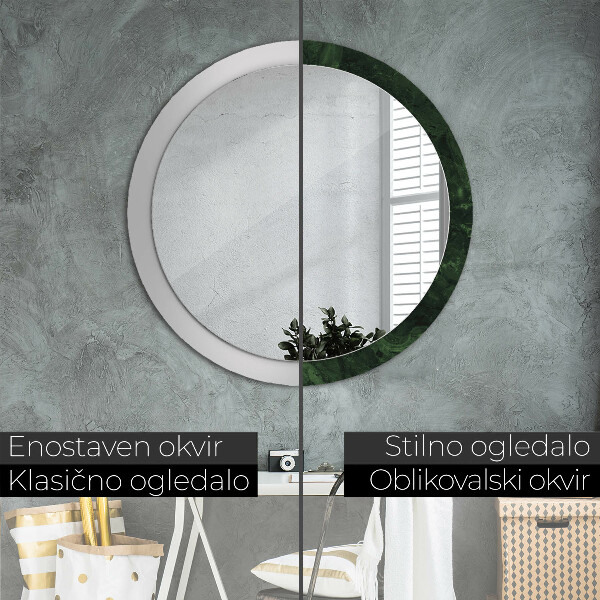 Round printed mirror Green marble