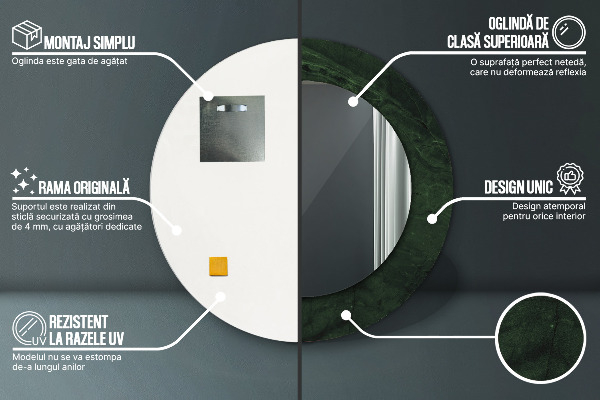 Round printed mirror Green marble