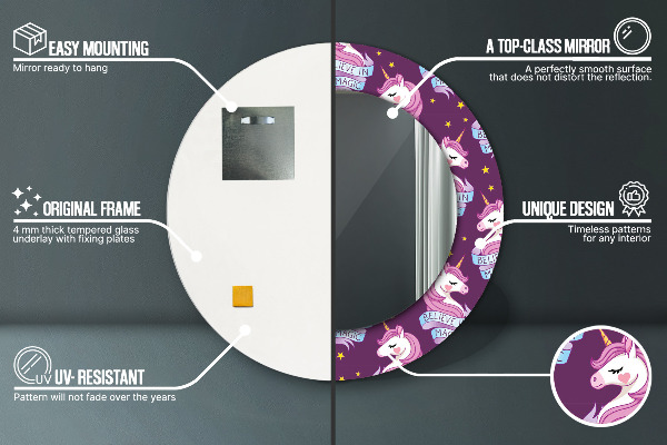 Round decorative mirror Unicorn stars