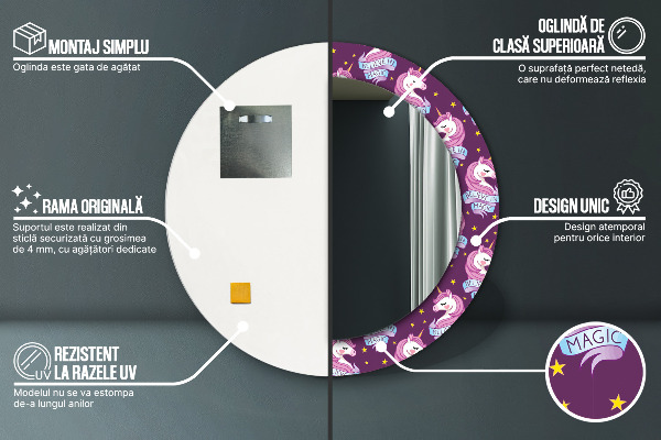 Round decorative mirror Unicorn stars