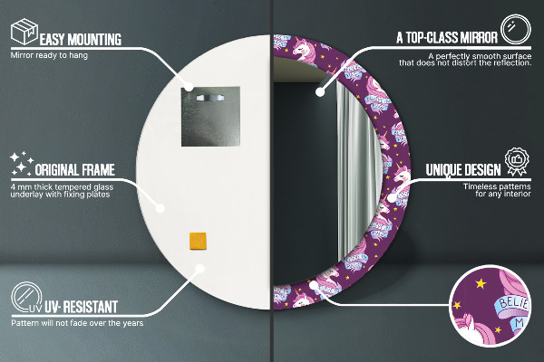 Round decorative mirror Unicorn stars