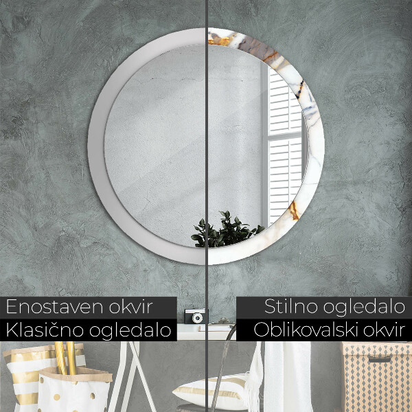 Round mirror frame with print White marble