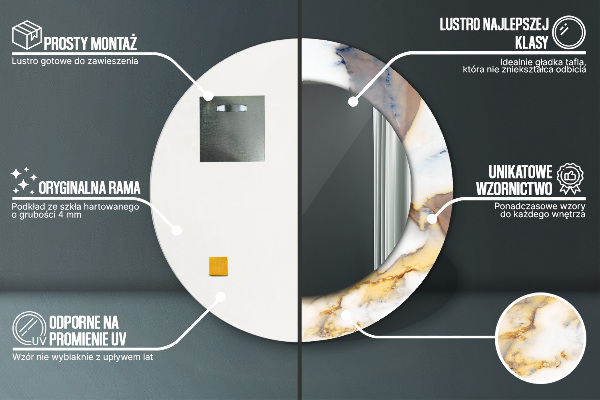 Round mirror frame with print White marble