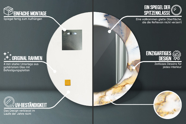 Round mirror frame with print White marble