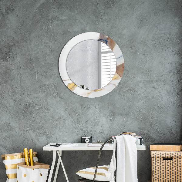 Round mirror frame with print White marble