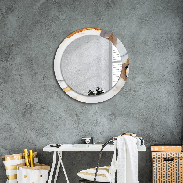 Round mirror frame with print White marble