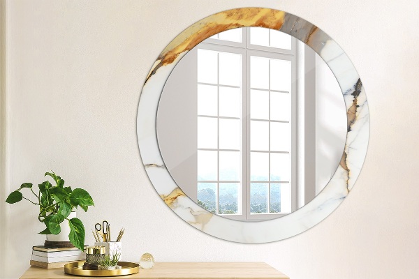 Round mirror frame with print White marble