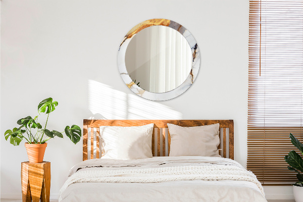Round mirror frame with print White marble