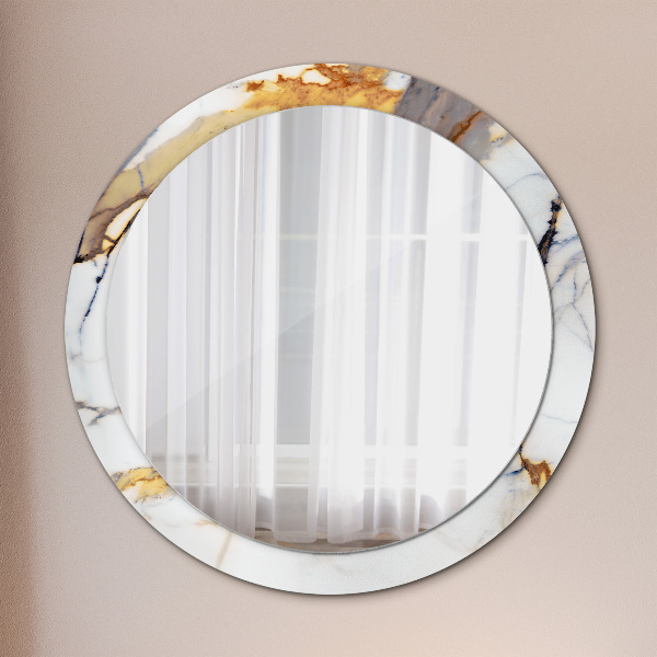 Round mirror frame with print White marble