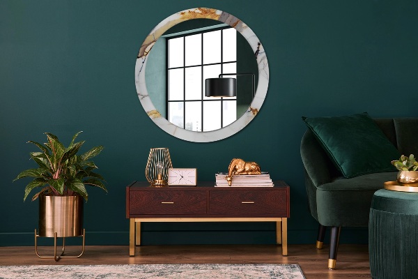 Round mirror frame with print White marble